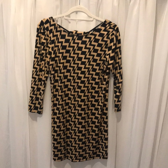 BONGO Tan & Black Chevron Midi Dress – Size M - Picture 1 of 6